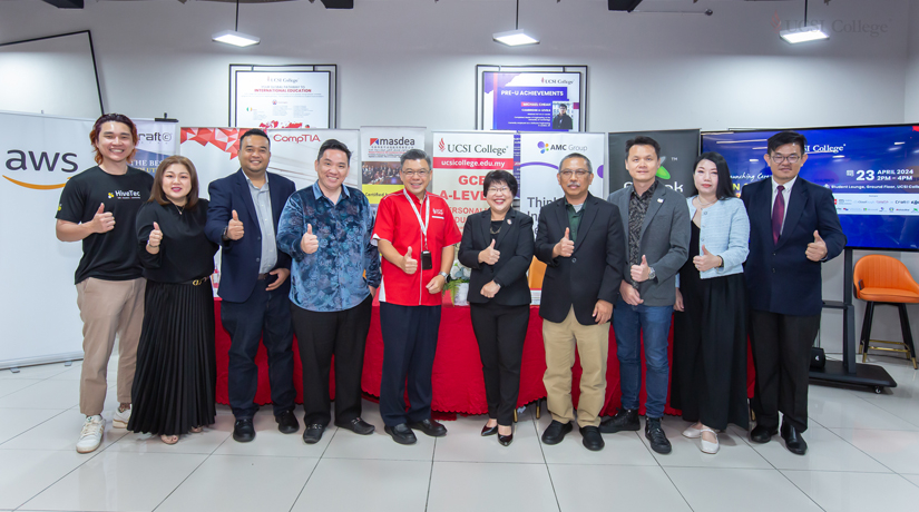 Moments of significance: President and CEO of UCSI College, Assoc Prof Dr Mabel Tan Hwee Joo (fifth from right) with representatives from HiveTec, Craft, CompTIA, Masdea, AsiaHRM, AWS, Biztrak and AMC Group