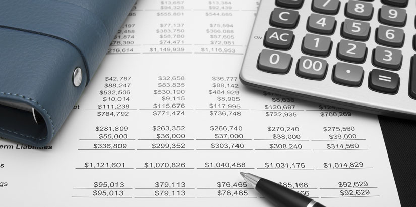 Accounting balance sheet with calculator